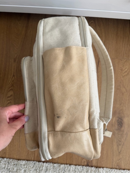 Beis The Backpack Beige Canvas Laptop Travel Bag Faux Leather Trim One Size main image 7